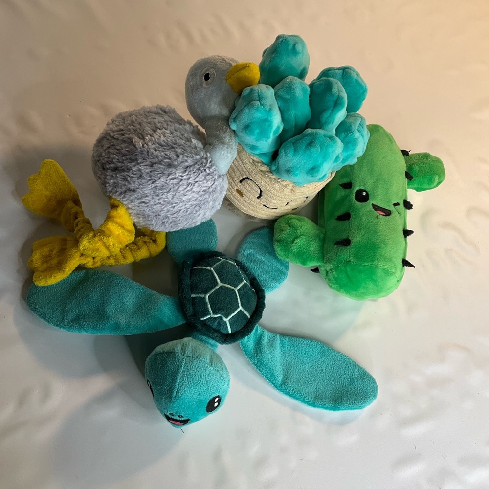 Bark! Dog toy plush cactus bird turtle lot 4
